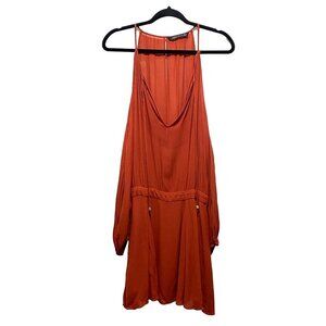 Zara Woman Red Cold Shoulder V-neckline Tunic Blouse   Keyhole Open Back Size M